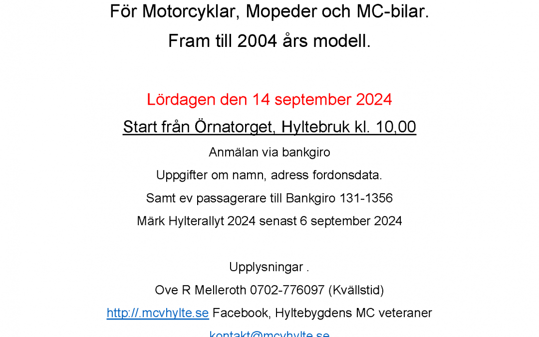 Välkomnar till Hylterallyt 2024.